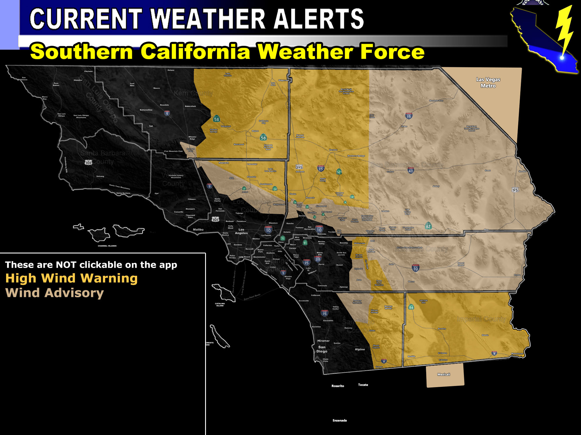 High Wind Warning and Wind Advisory Southern California Weather Force