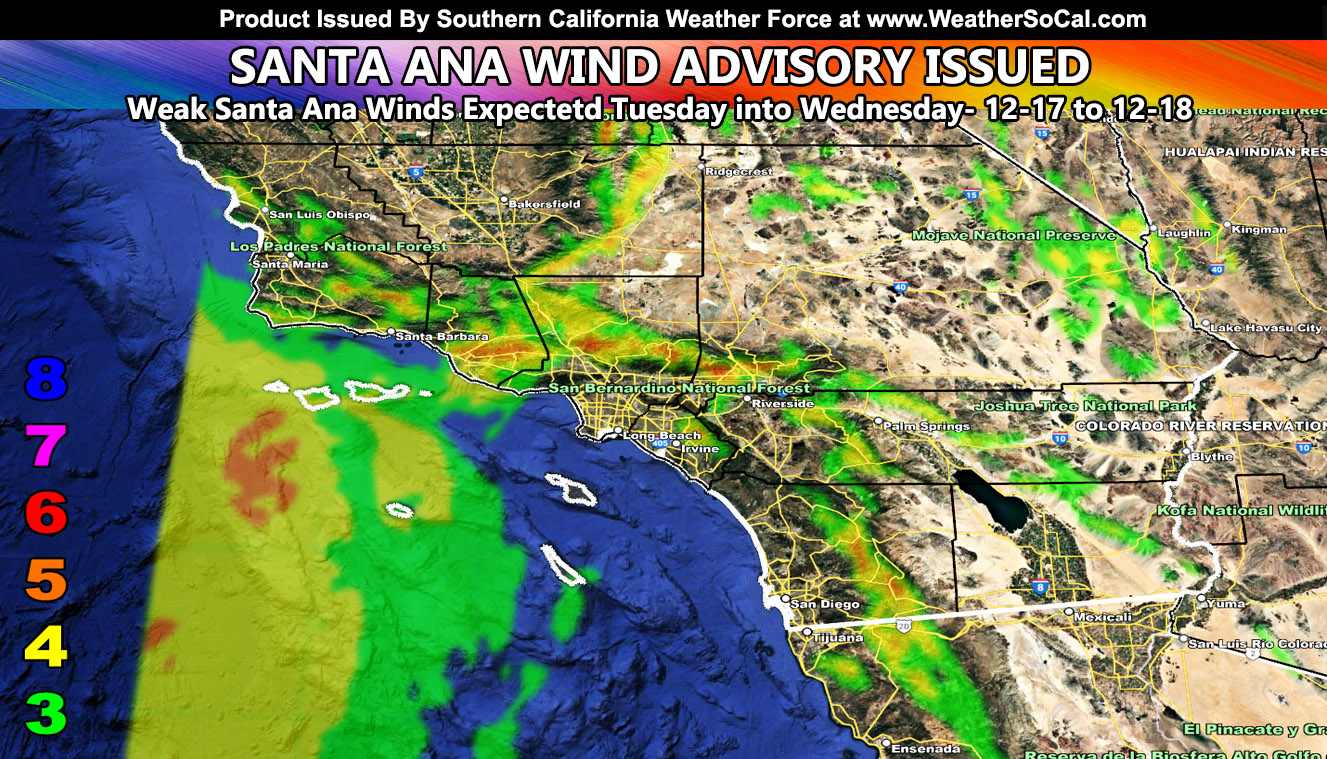 Santa Ana Wind Advisory Issued for Tuesday into Wednesday; Maps Included