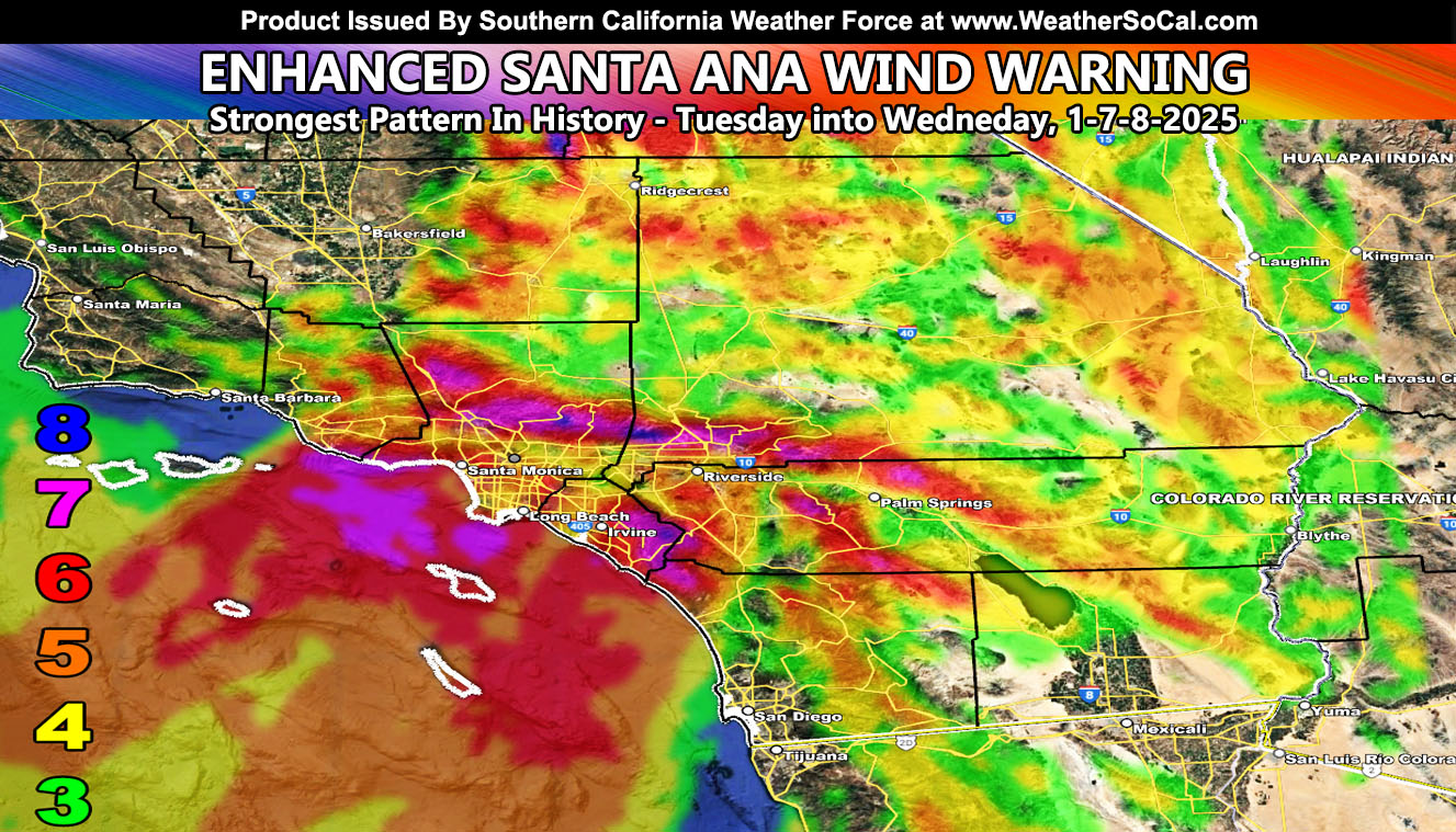 Enhanced Santa Ana Wind Warning Issued:  Strongest Santa Ana Wind Pattern in History Expected; Maps Here